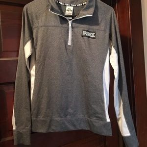 Pink quarter zip top gray and white